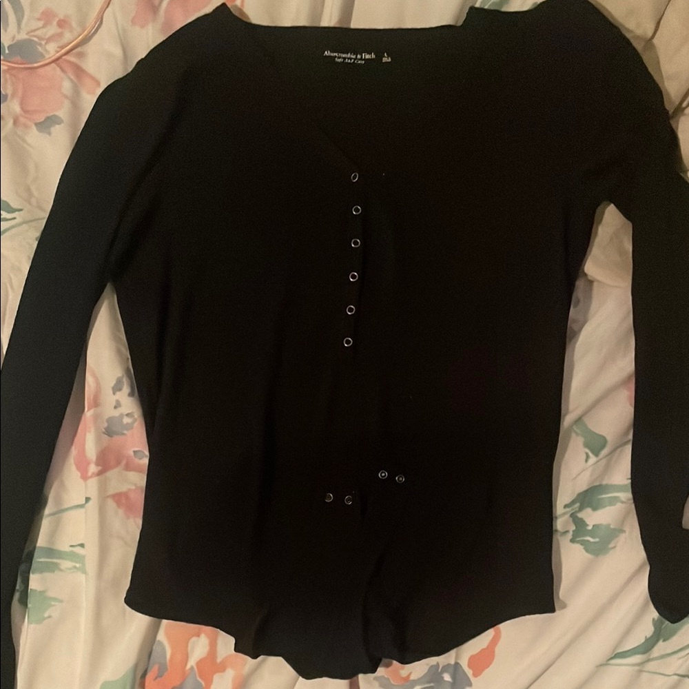 Black Long Sleeve Button-Up Body Suit